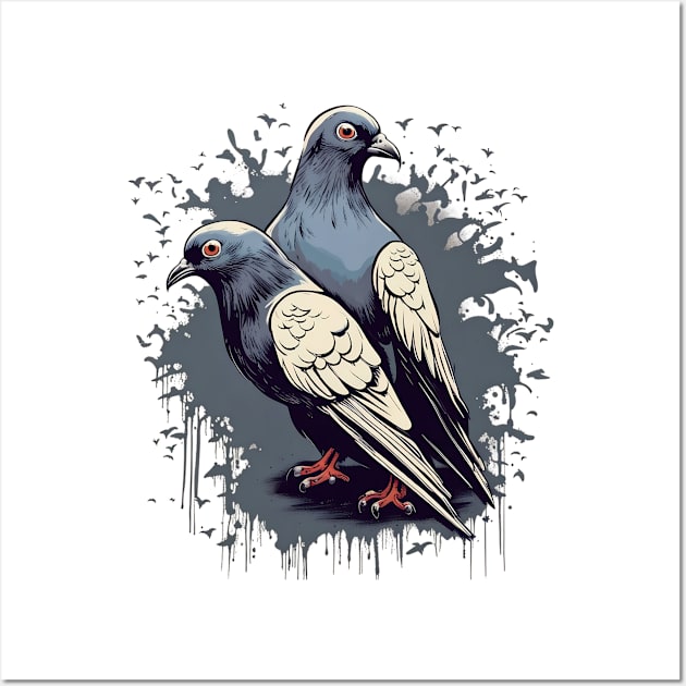 Urban Shadows -  Grunge Pigeon Swarm Wall Art by trubble